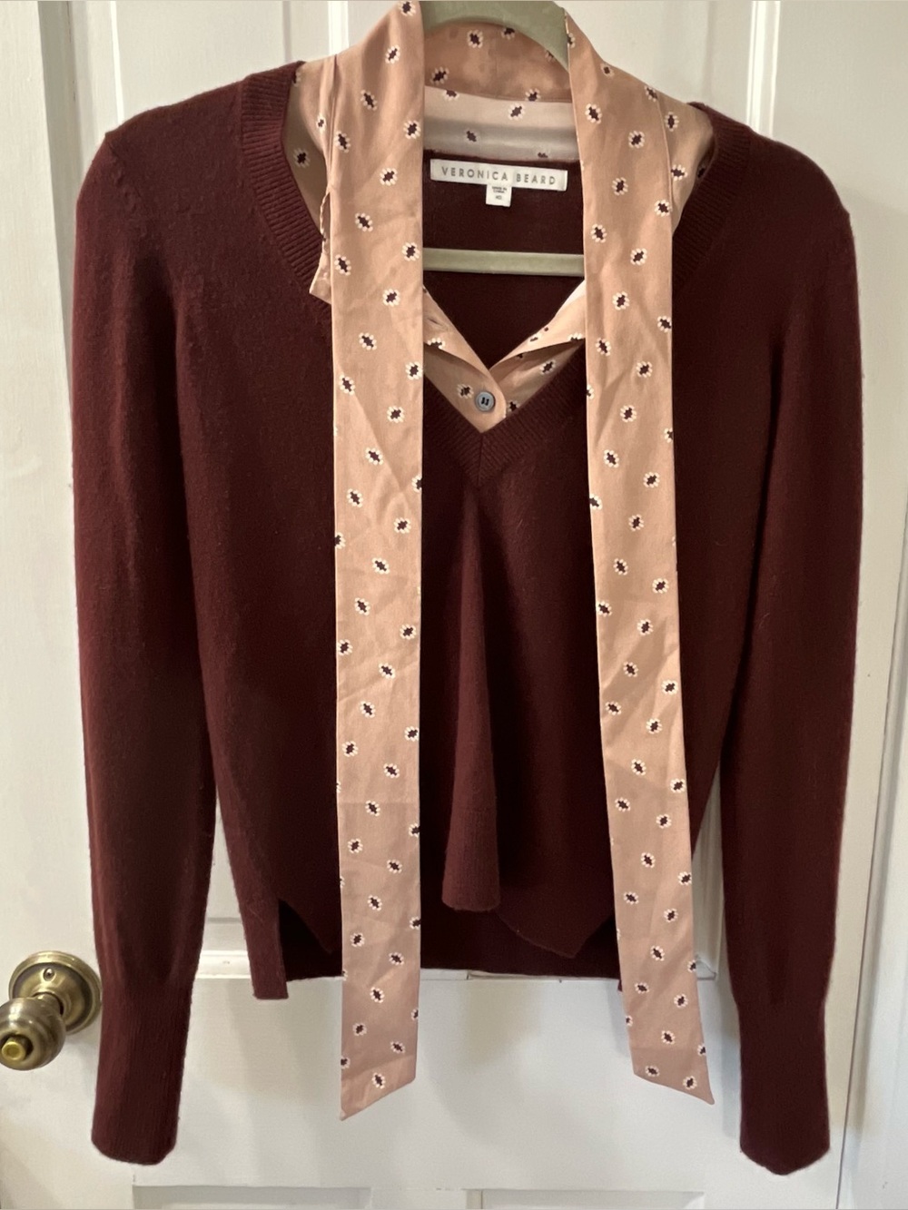 Veronica Beard Mixed Media 2 in 1 Layered Sweater Blouse in Burgundy